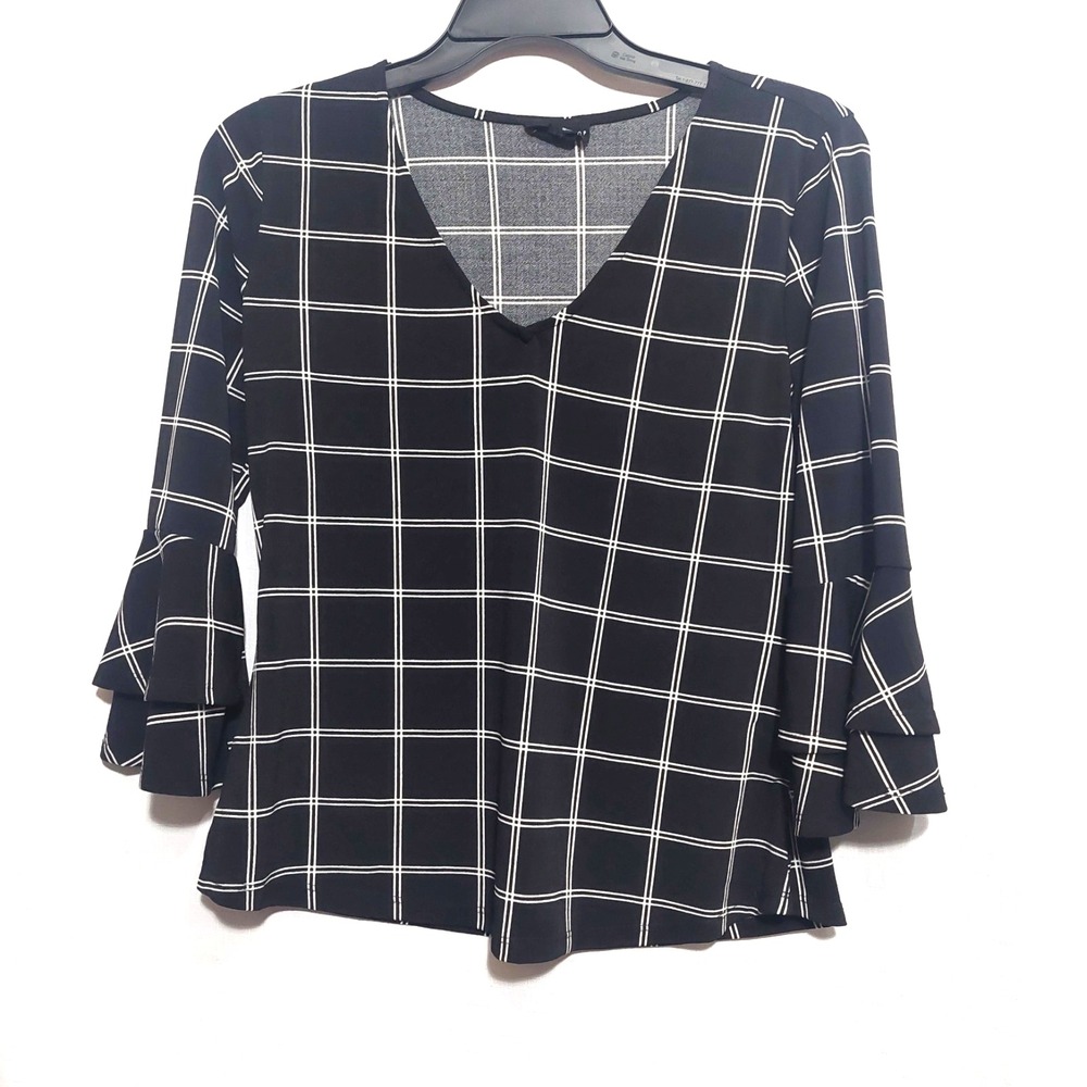The Workshop Womens Blouse Size Large 3/4 Layered Bell Sleeve V Neck Lightweight